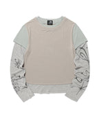 【niceghostclub】tattoo layered ls tee [ grey / beige ]
