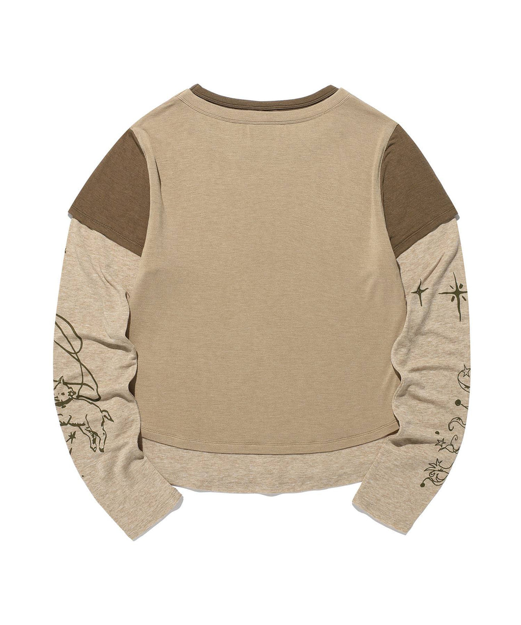 【niceghostclub】tattoo layered ls tee [ grey / beige ]