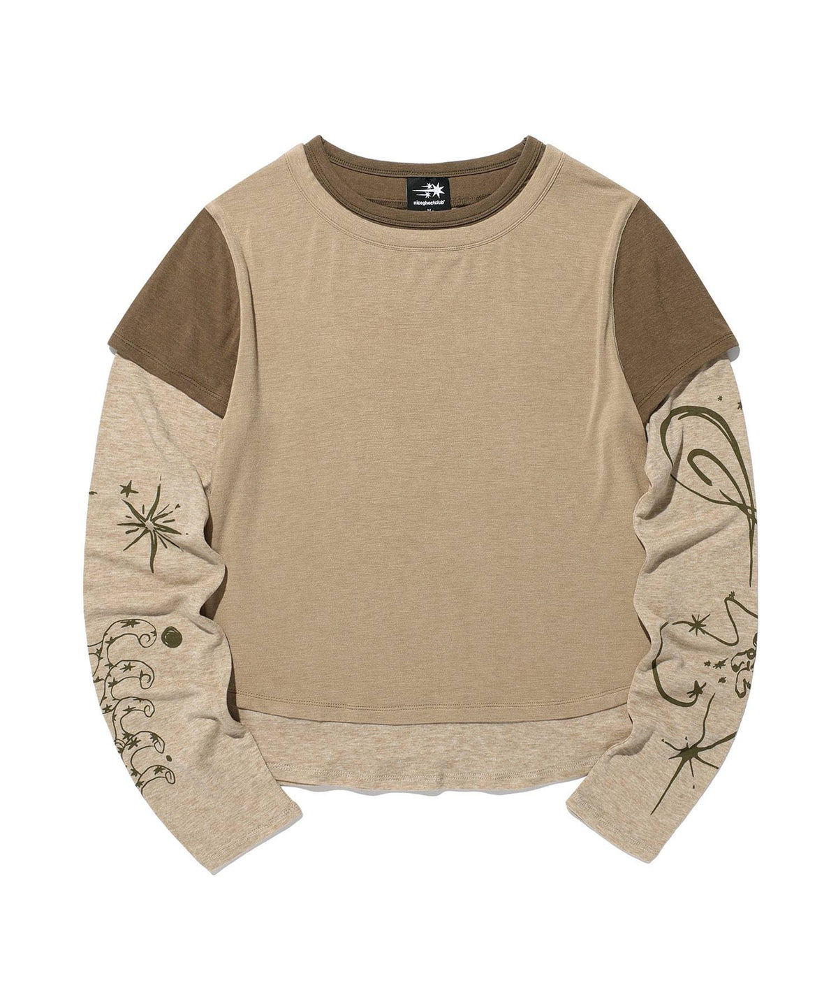 【niceghostclub】tattoo layered ls tee [ grey / beige ]