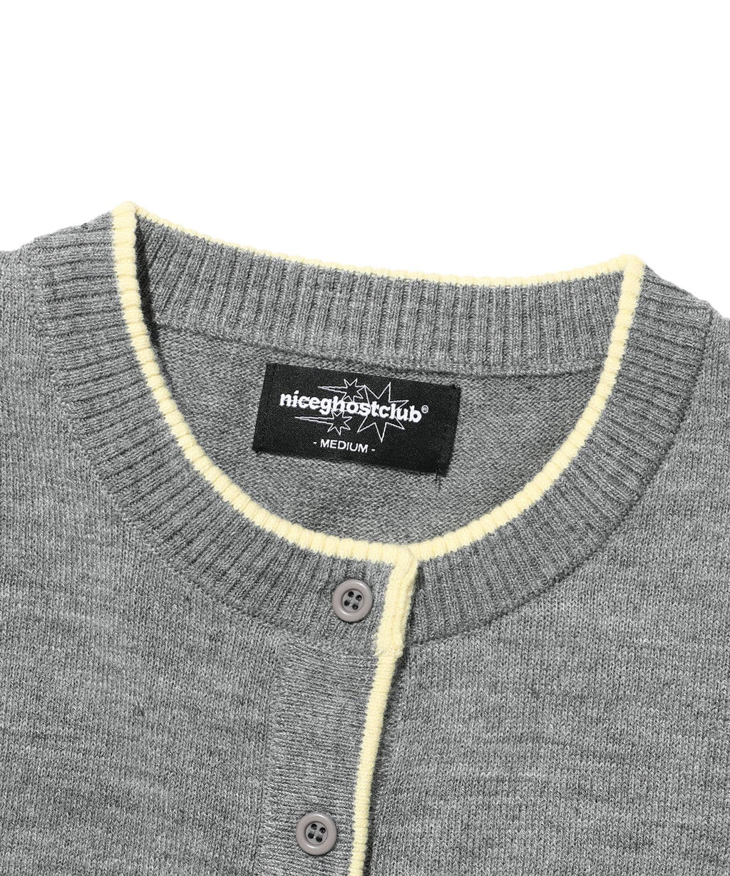 【niceghostclub】trim line cardigan [ grey / purple ]