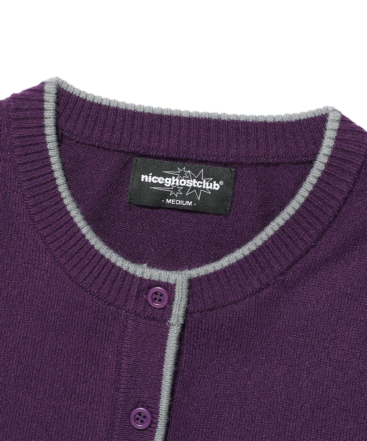 【niceghostclub】trim line cardigan [ grey / purple ]