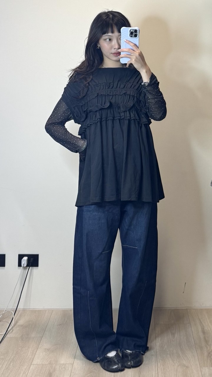 深藍色彎刀牛仔長褲