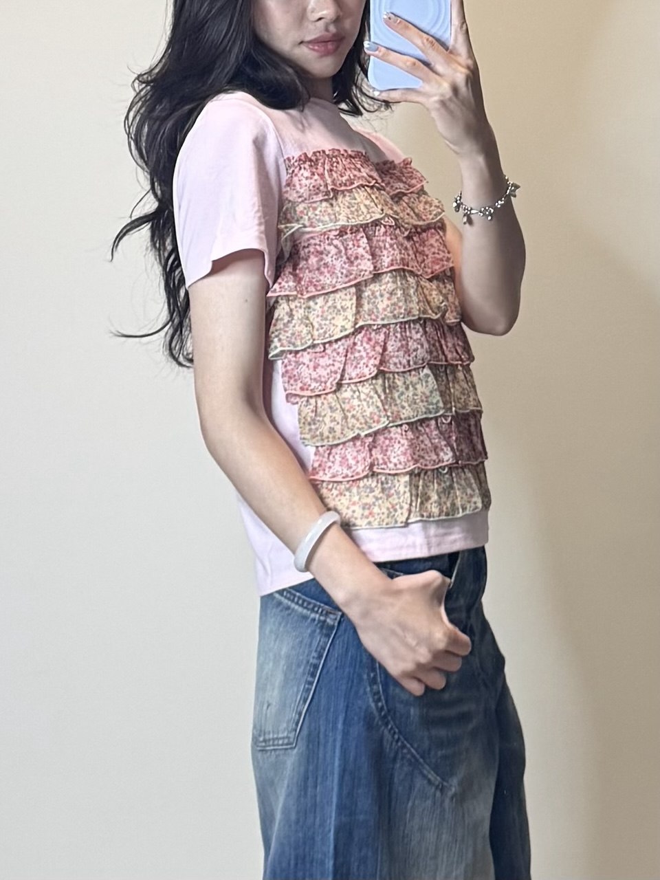 【niceghostclub】FFATS flower frill tee [ pink ]