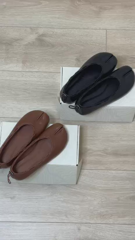 【PAES】Leather String Flat [ Brown / Black ]