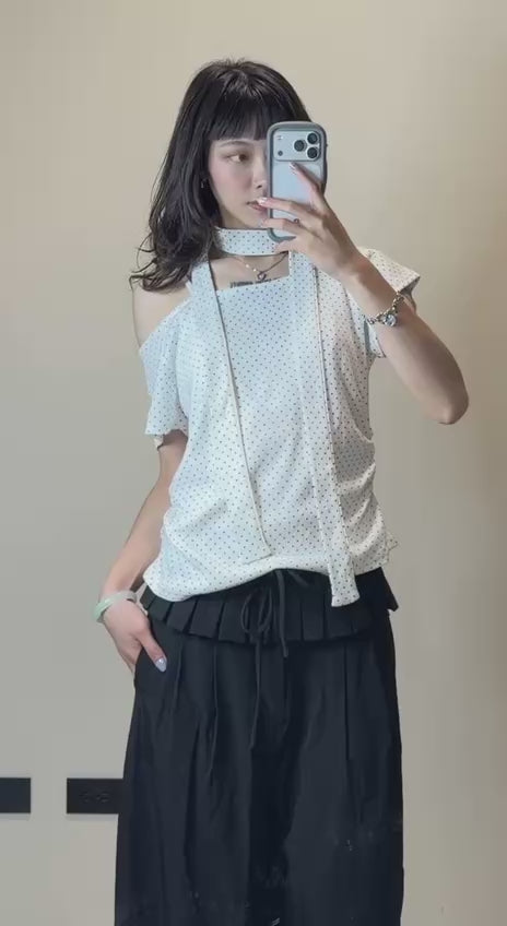 附小圍巾斜肩短袖 - 5 colors