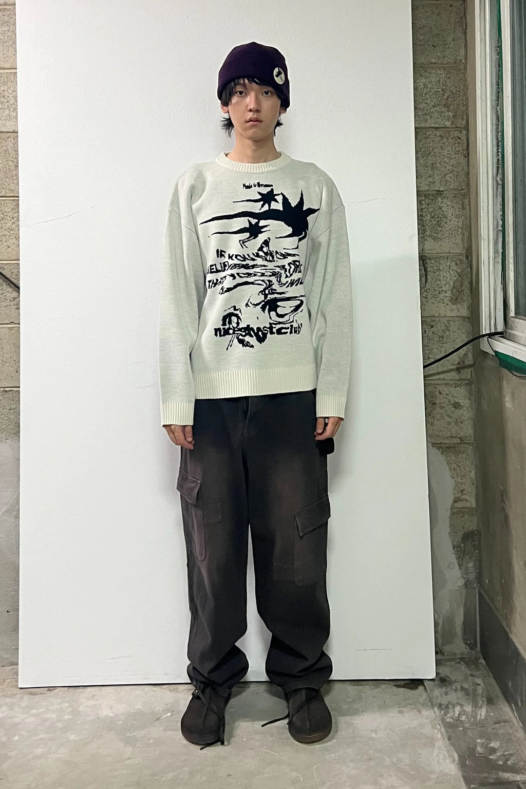 【niceghostclub】TORNADO LOGO KNIT [BLACK / WHITE]