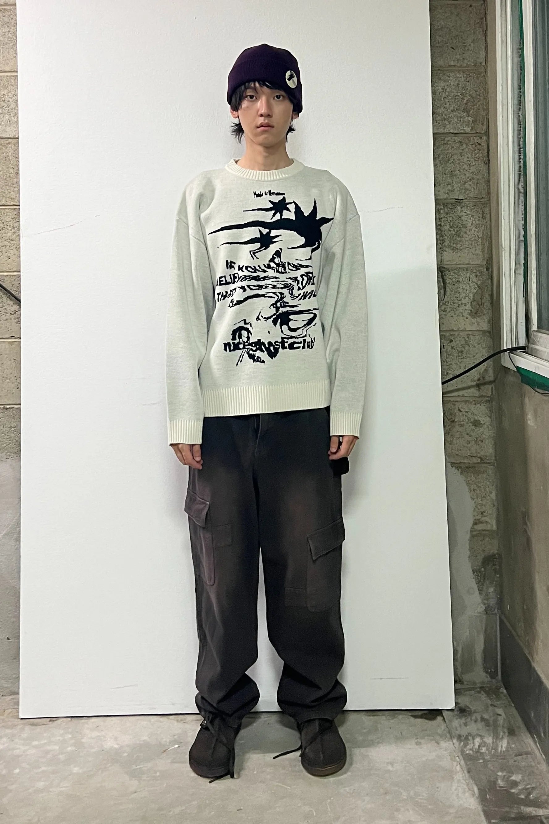 【niceghostclub】TORNADO LOGO KNIT [BLACK / WHITE]