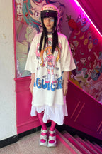 【niceghostclub】[ x soulpusssy cat ] ghostsoulgirl gyaru big big tee [pink/white]