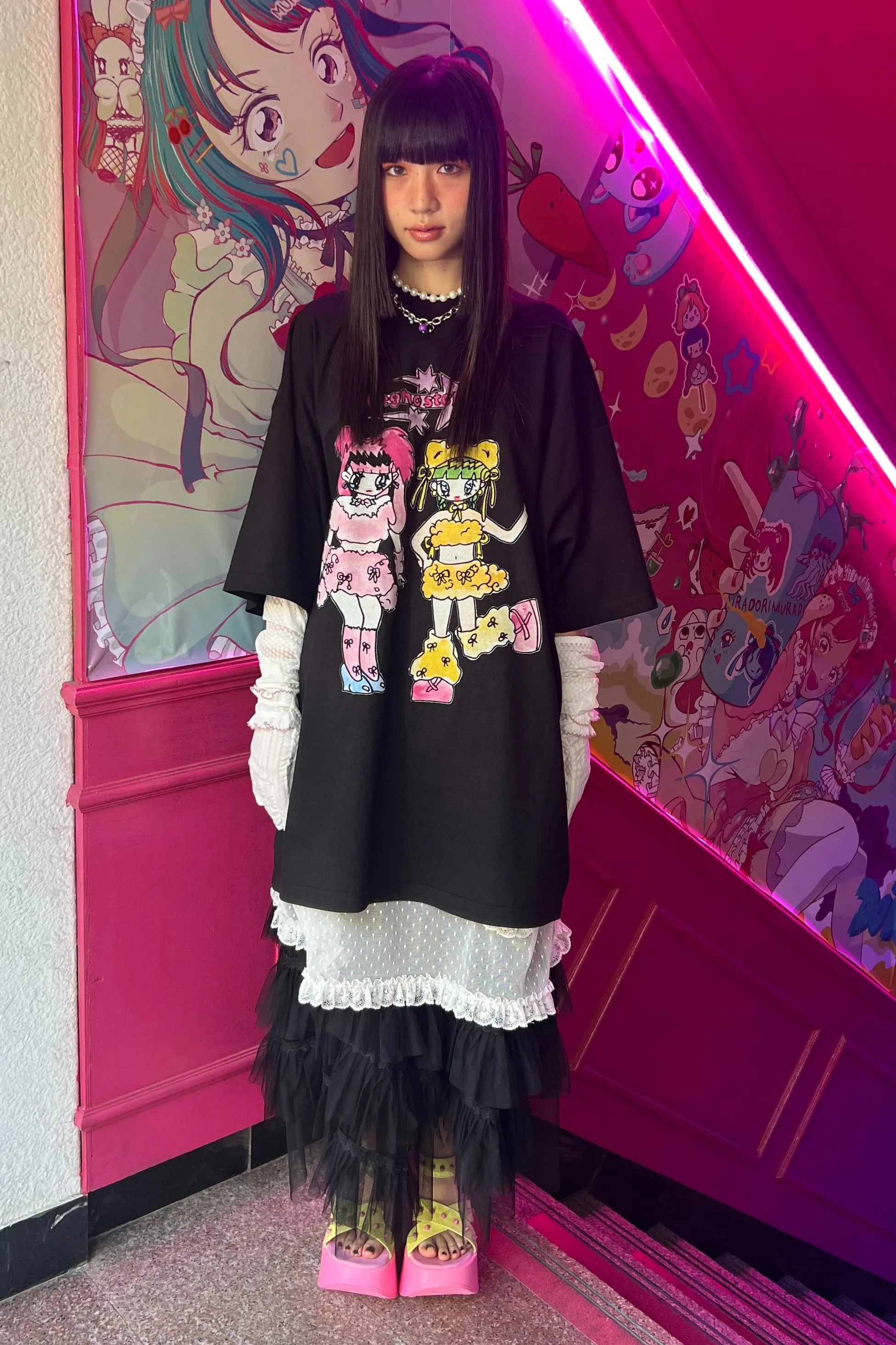 【niceghostclub】[ x soulpusssy cat ] ghostsoulgirl rabbit&bear big big tee [white/black]